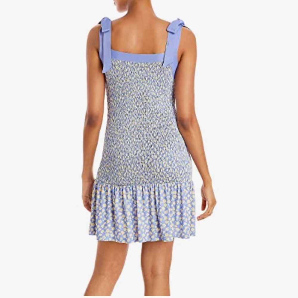 French Connection Peony-Doria Eco Ruched Dress In Paradiso Blue Multi - Picture 3 of 8
